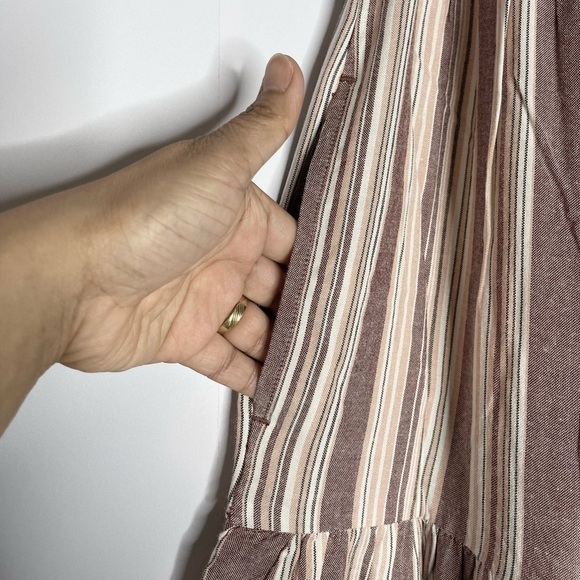 𝅺new Roxy Breeze on By Brown Beige Stripe Button Up Tiered Dress US S - Picture 9 of 11